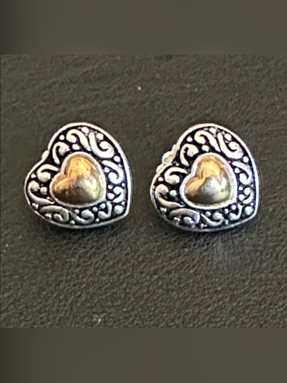 Avon NR Vintage Two Tone Heart Shaped Post Earrings